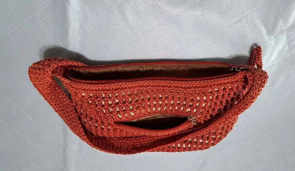 The Sak Crochet Hobo Zip Shoulder Bag, Burnt Orange